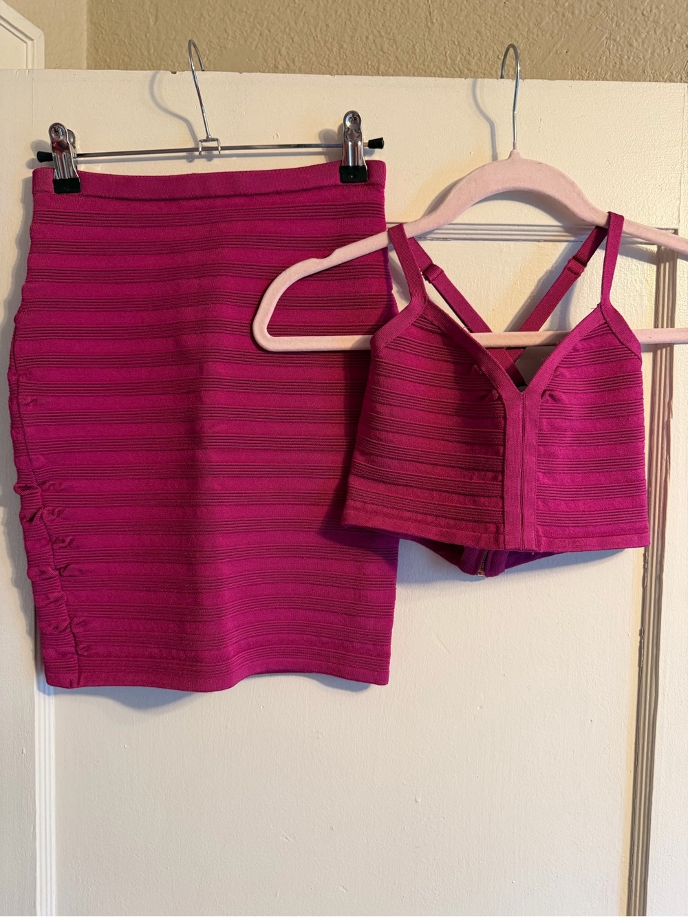 Guess brand Pink Bandage Pencil Skirt Strappy Crop Top Set